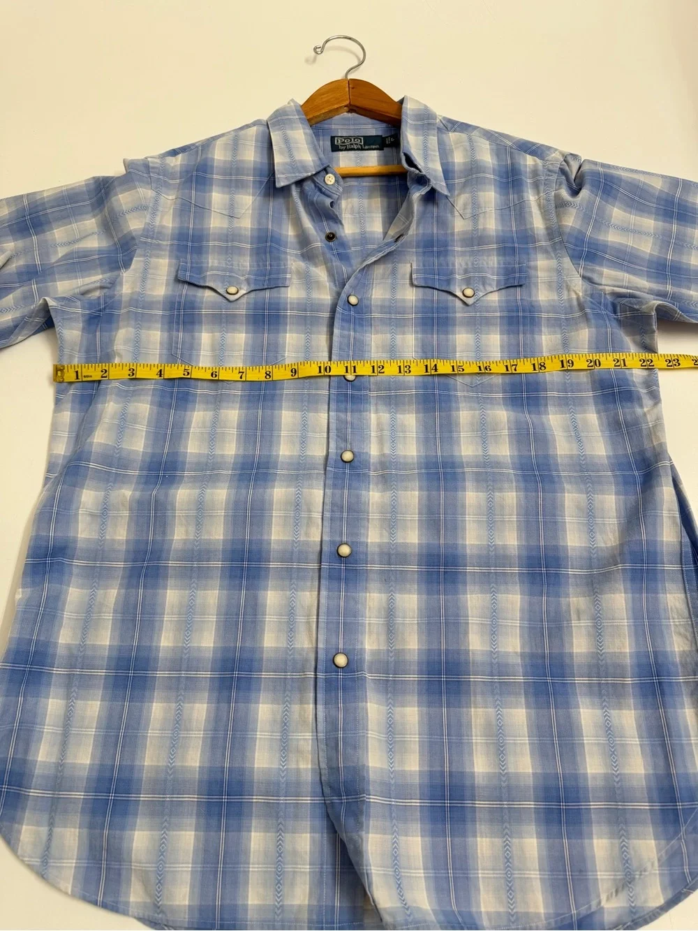 Vintage 90s Polo Ralph Lauren Western Shirt L Pearl Snap Blue Plaid Cowboy